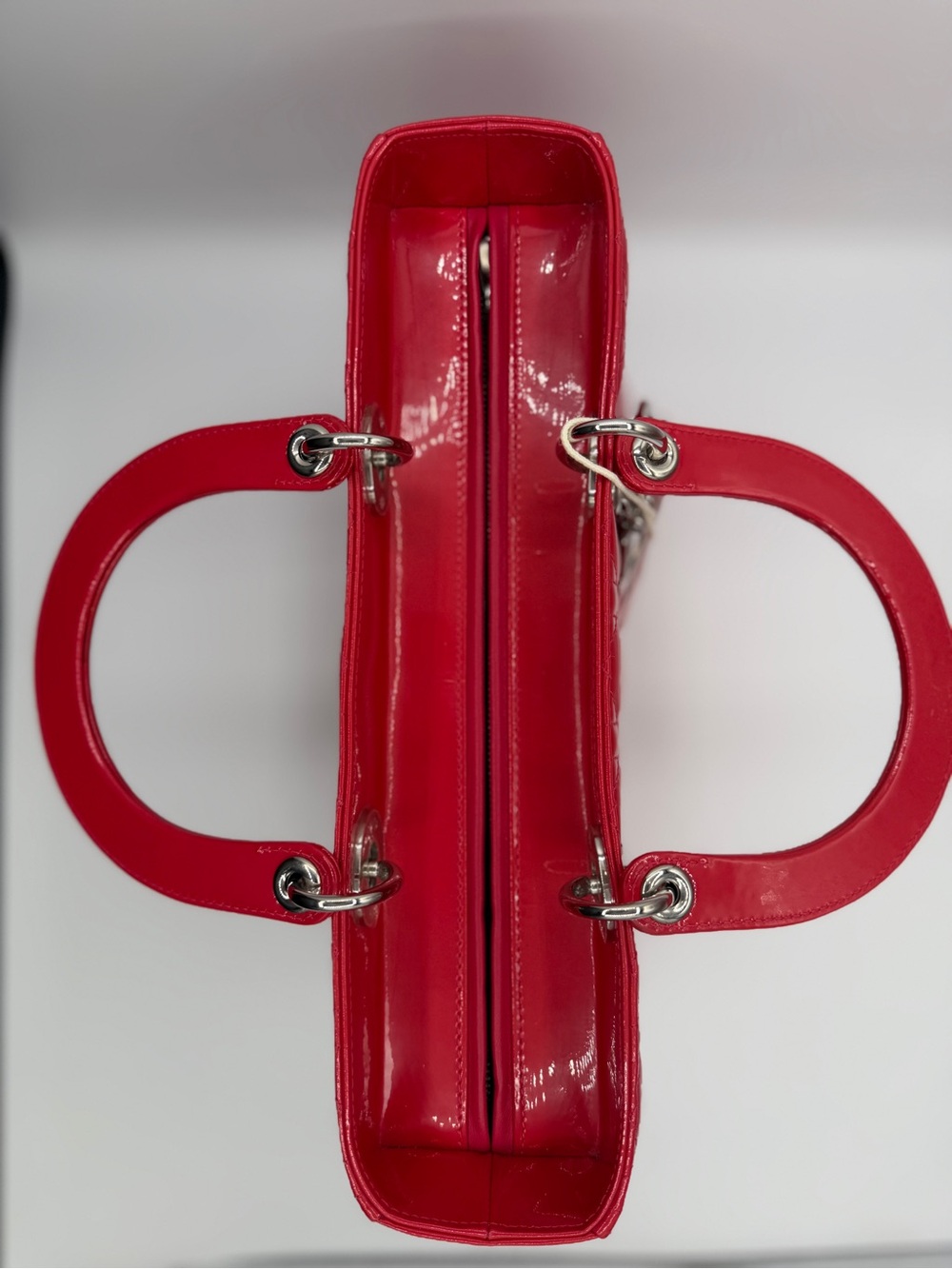 Authentic Christian Dior Large Lady Dior Patent Cannage Pink Red Patent Leather - Picture 5 of 16